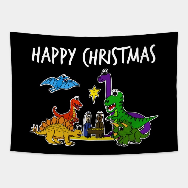 Christmas Dinosaur Nativity Jesus Funny Christian Humor Tapestry by doodlerob