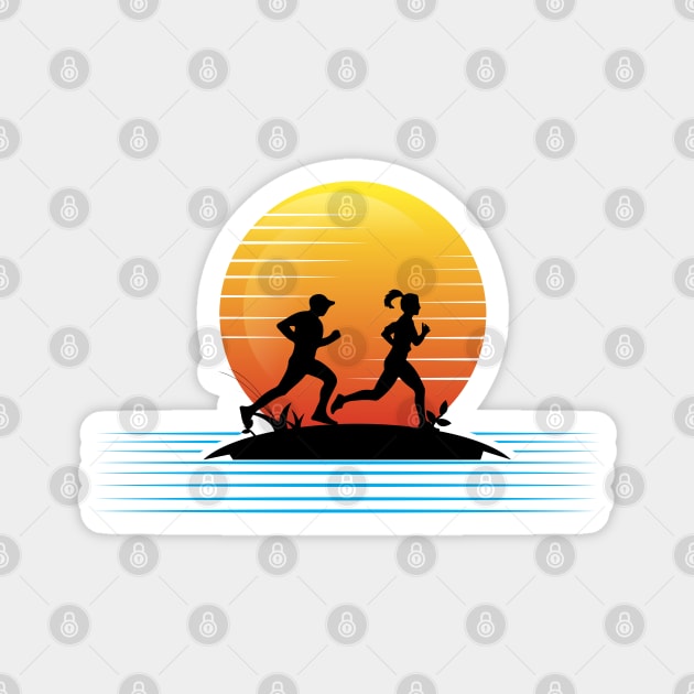 Sunset man-woman running Magnet by SundayBuyer