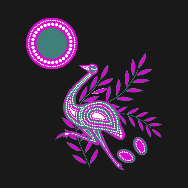 Emu Aboriginal Dots Painting Tribal  Art in Pink-Green by AboriginalAdorn