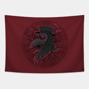 Pink Creepy Plague Doctor Steampunk Style Illustration Tapestry