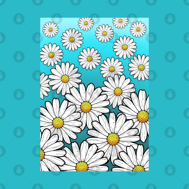 daisies floral pattern on a turquoise sky background by weilertsen