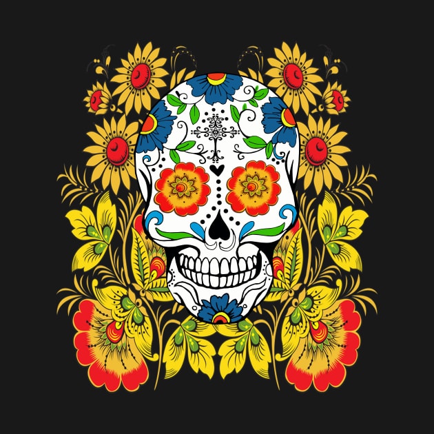 Yellow Floral Sugar Skull Day Of The Dead by Atteestude