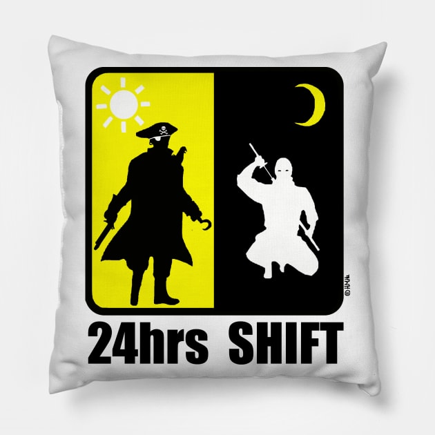 Pirate at Day, Ninja at Night, 24hr Shift Pillow by NewSignCreation