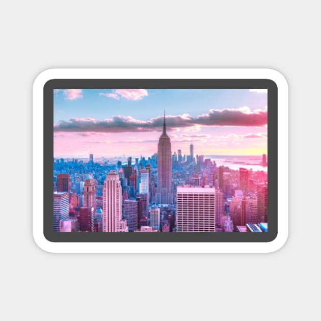 New York City Skyline - Pink and Blue Magnet by Kelly Louise Art