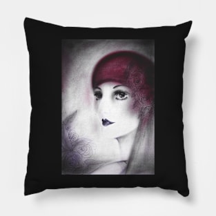 ART DECO FLAPPER, 1920S LADY MUTED SHADES Pillow