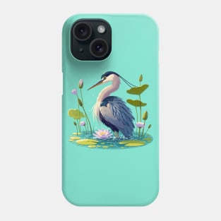 Kawaii Anime Heron Bath With Water Lily Phone Case