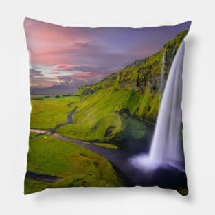 SCENERY 27 - Waterfall Grass Field Green Land Pillow