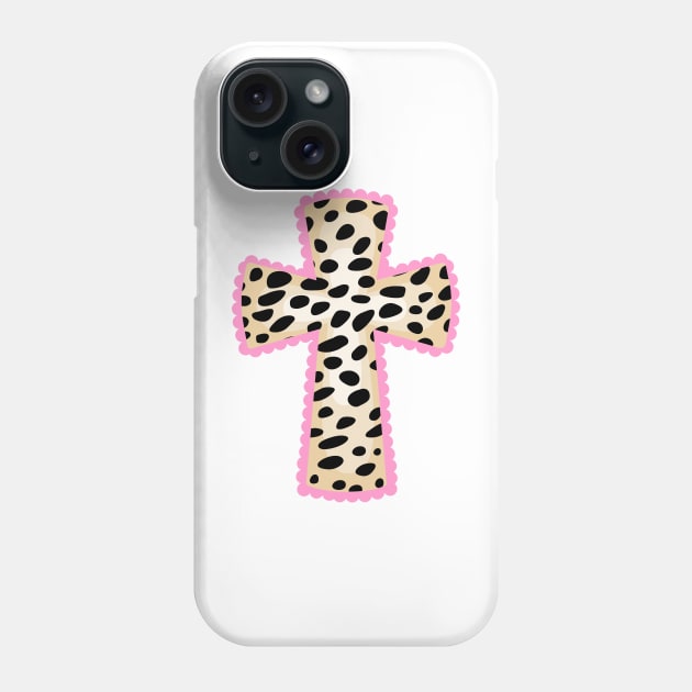 Cheetah Leopard Print Catholic Cross with Pink Lase Phone Case by RageRabbit