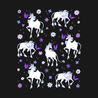 The Last Unicorn and the Butterfly Floral Pattern T-Shirt