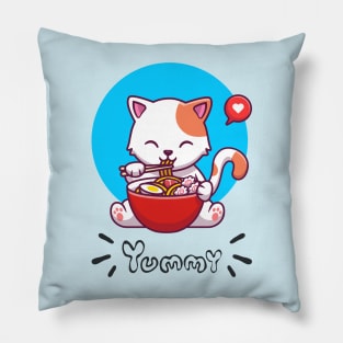 Cat eating noodles Pillow