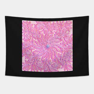 Pink Flowers and Leaves Mandala Tapestry