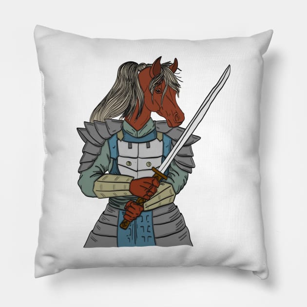Horse Samurai Pillow by Beni-Shoga-Ink