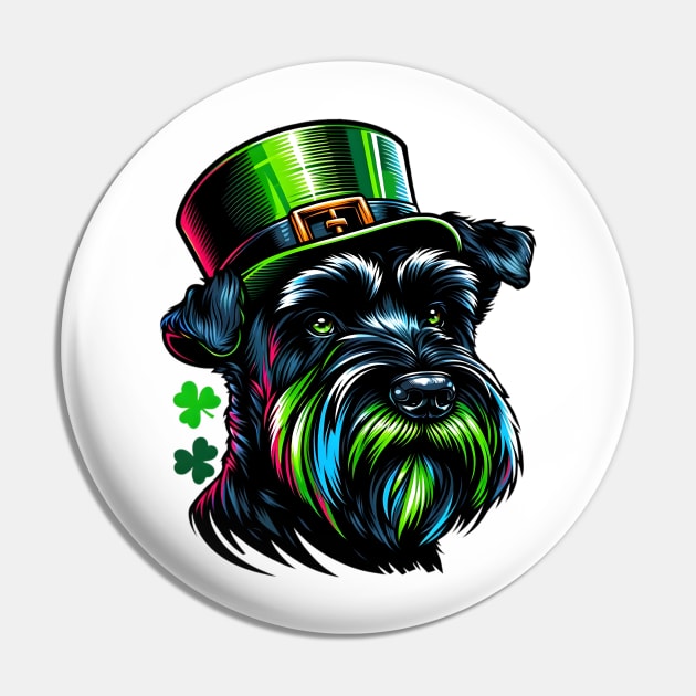 Black Russian Terrier in Saint Patrick's Day Mood Pin by ArtRUs