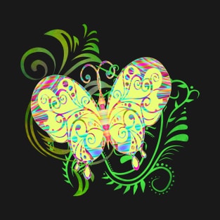 Decorative Yellow Butterfly Silhouette Art T-Shirt