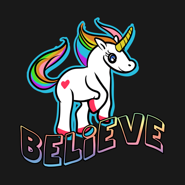 Retro Believe Kawaii Anime Unicorn by rookeryking