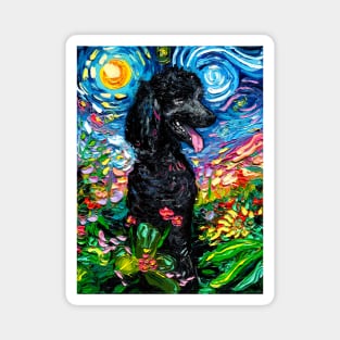 Black Poodle Starry Night with Flowers Magnet