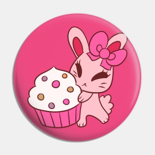 Girly Pink Cupcake Bunny Pin