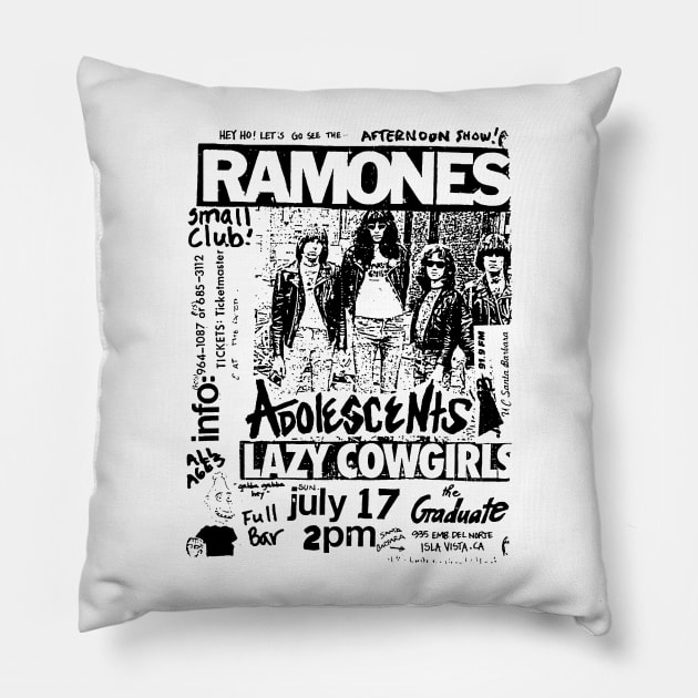 Ramones / Adolescents / Lazy Cowgirls Punk Flyer Pillow by Punk Flyer Archive
