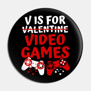 V Is For Video Games Valentines Day Gamer Boy Pin