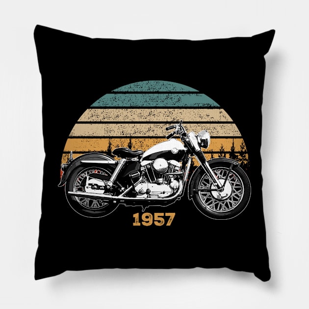 1957 Harley-Davidson Sportster Vintage Motorcycle Design Pillow by Madisen Harvey