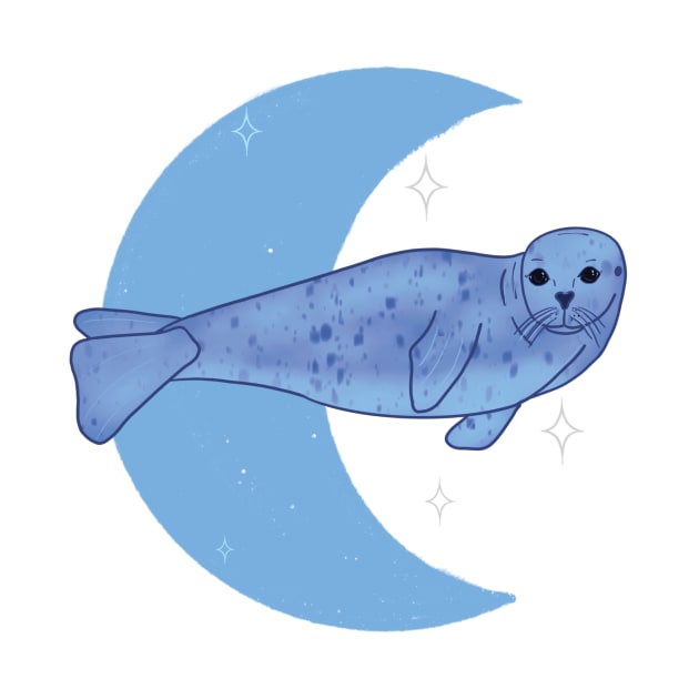 Harbor Seal Crescent Moon - Blue by eeliseart