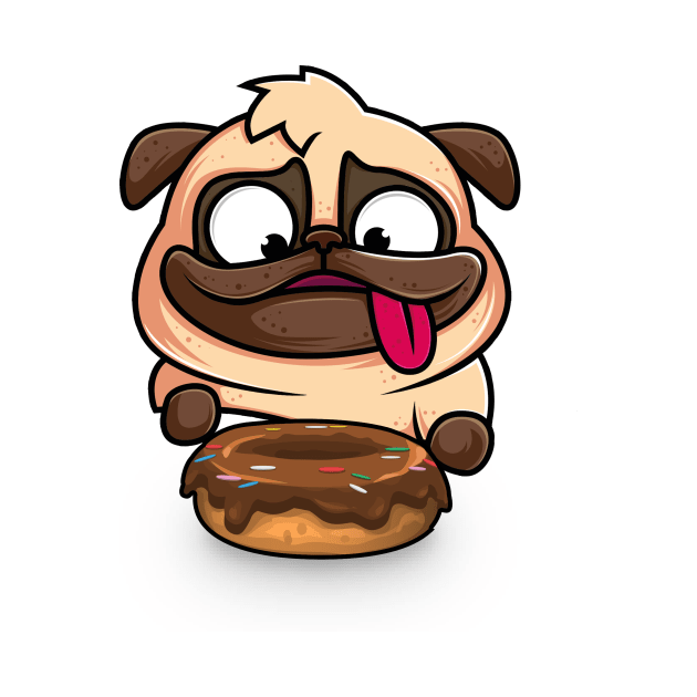 Hungry Dog, Pug, Love, Eating, Donut, Cute, Dog Lover, Gift, Funny by FashionDesignz