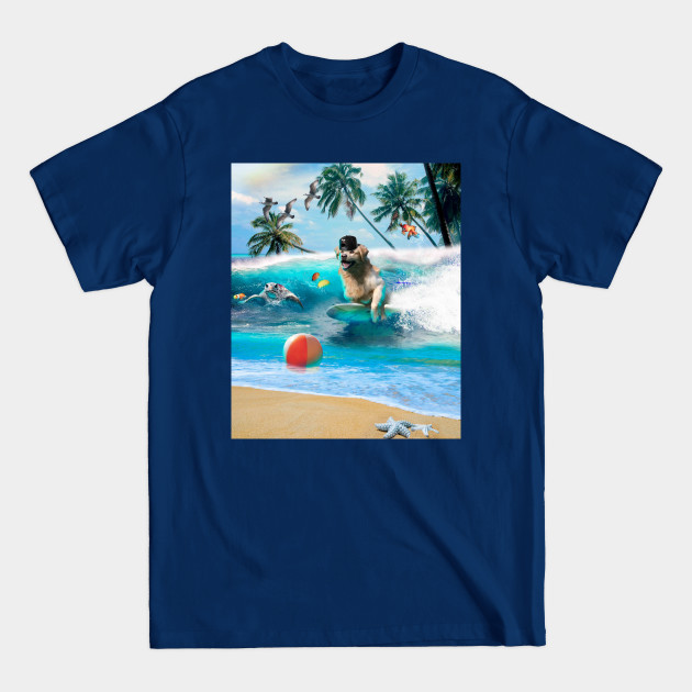 Disover Golden Retriever Dog Surfing At Beach - Golden Retriever Dog Surfing At Beach - T-Shirt