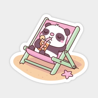 Cute Panda Chilling On Beach Chair With Orange Juice Magnet