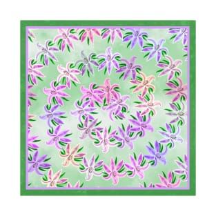 Floral Lily Green and Purple T-Shirt