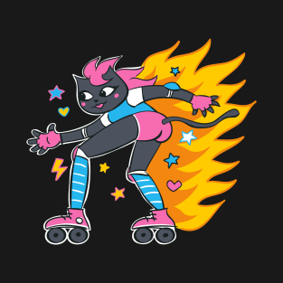 Cool Roller Skating Cat in Retro Style T-Shirt