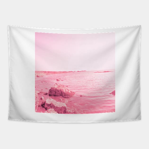 A rocky seaside in Oman pink version Tapestry by PedaDesign