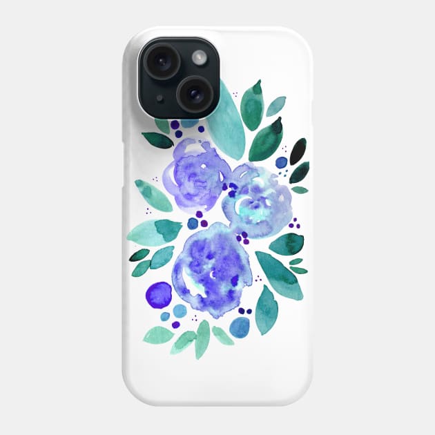 Watercolor flower bouquet - green and blue Phone Case by wackapacka