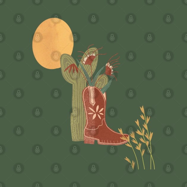 Prairie Cactus Flowers with Southwest Cowboy Boot by so_celia