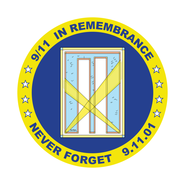 9/11 in Remembrance,  Never Forget, 9.11.01 in Dark Blue and Yellow by Neil Feigeles