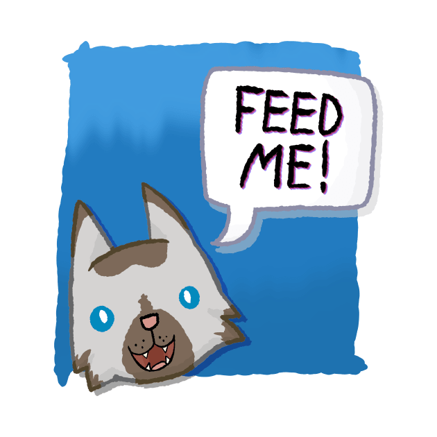 Feed Me! [Chocolate Point Cat With A Blue Background] by Quirkball