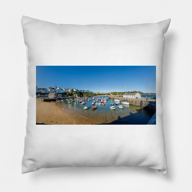 Tenby Harbour Beach, Pembrokeshire Pillow by GrahamPrentice