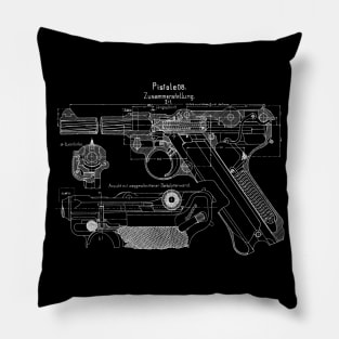 WW2 Luger P08 Weapon Blueprint Pillow