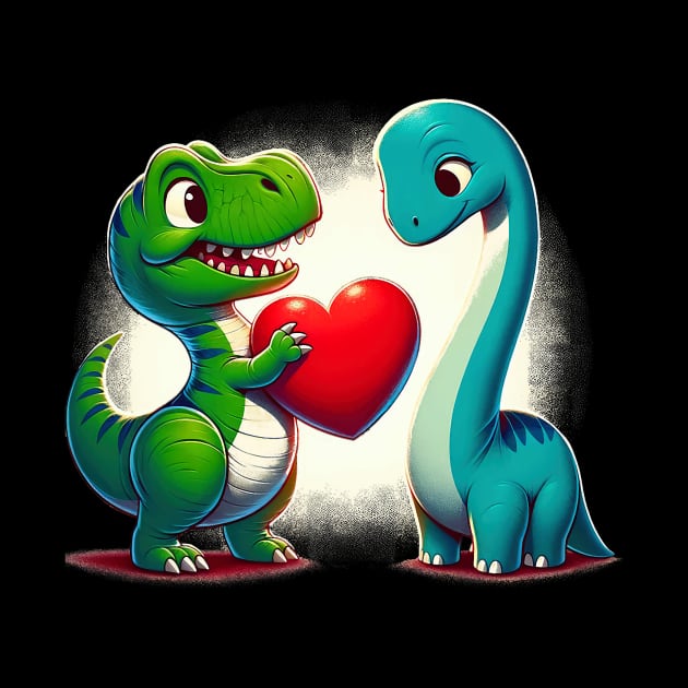 Valentines Day Tee For Kids Boys Girls Dinosaurs Heart by Neldy