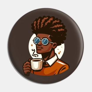 Afrocentric Man Drinking Coffee Pin