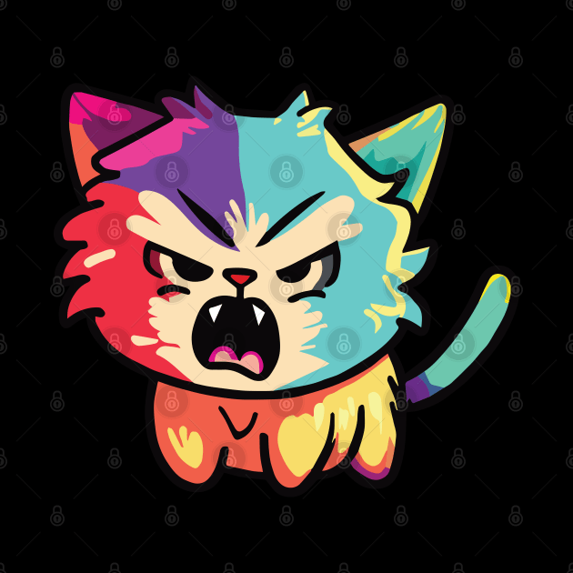 Colorful cute angry hissing cat by SPJE Illustration Photography