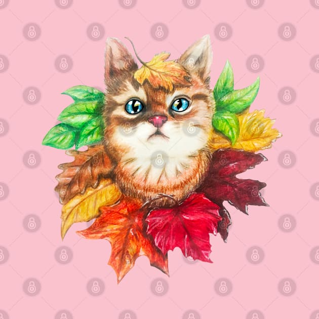 Fall Leaves Cat by Lady Lilac