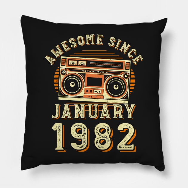 Funny Birthday Quote, Awesome Since January 1982, Cool Birthday Pillow by Estrytee