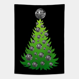 Christmas Tree with Silver Mirrored Disco Balls Tapestry