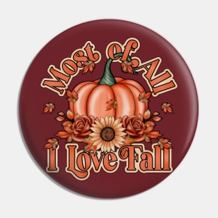 I love fall - retro pumpkin and sunflower design Pin