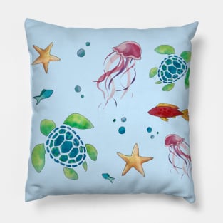 Watercolor Sea Creature Pattern Pillow