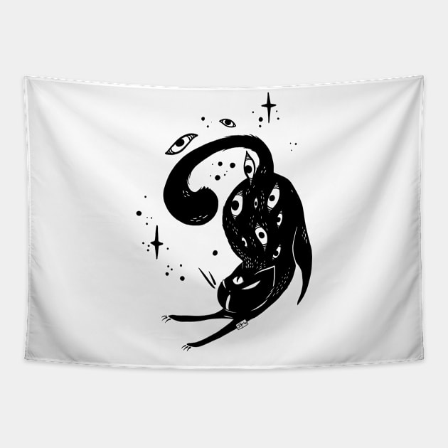 Black Cat With Stars Tapestry by cellsdividing