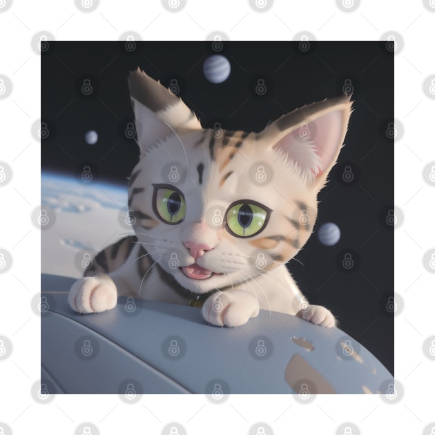 Galactic Explorer: Space Cat Print by designerhandsome