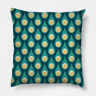 Retro 60s, 70s Drops Pattern Teal and Yellow Pillow