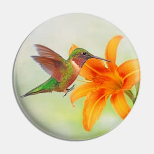 Hummingbird and Orange Day Lily Pin