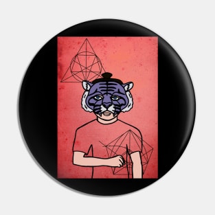 DaVinci-Inspired Male Character with Animal Mask and Blue Eyes Pin